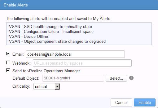 6. In the Alerts dialog box, set the Raise an alert option for each enabled alert.