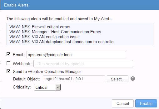 In the Alerts dialog box, set the Raise an alert option for each enabled
