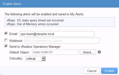 In the Alerts dialog box, set the Raise an alert option for each enabled