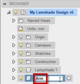 4. Repeat this workflow for the second body. Rename it Arm. 5. Expand the Sketches folder.
