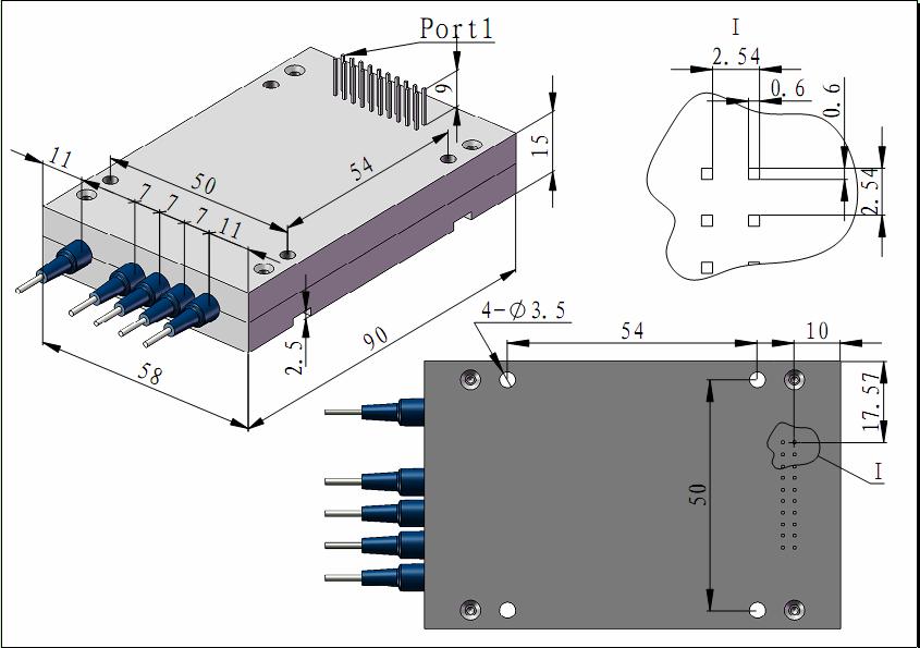 Dimension(mm) 1 4 Optical Switch Module size (mm) 1 4 Optical Switch Pins Defining: Pin Number Name Input or Output Function 1 D0 Input Port Selection Pin 1 (TTL signals) 2 D1 Input Port Selection