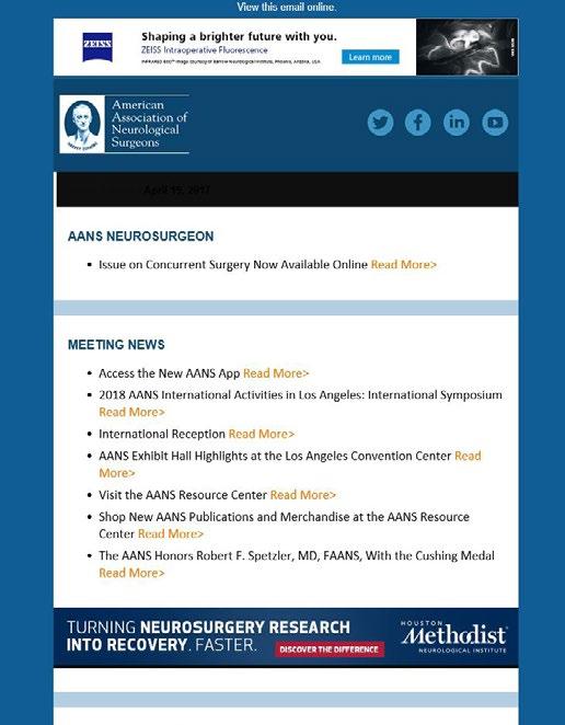 Online and Email Opportunities AANS E-News Distributed electronically to AANS members, AANS E-News provides the latest information on courses, programs, upcoming meetings and educational offerings,