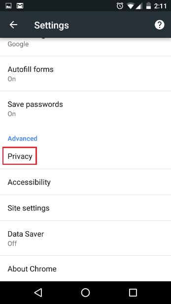 select Settings. Under Advanced, select Privacy.