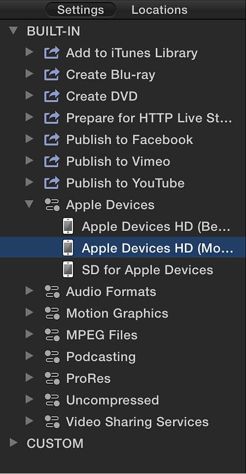 View a setting s general, video, and audio properties 1 Select a setting by doing one of the following: For a setting that has not been applied, click a built-in setting in the Settings pane.