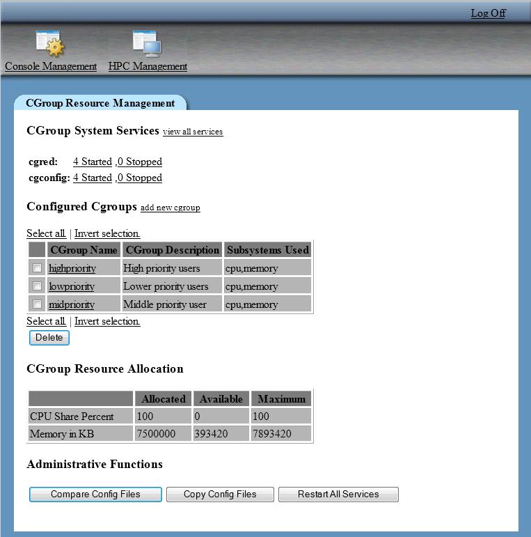 CGroups Resource Management Page 57 CGroups Resource Management Page The following display shows the CGroup Resource Management page.