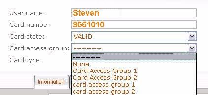Pre-programmed card access groups allow quick selection of access levels for various sites of the system.