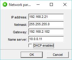 Network configuration of the option N board Password: admin When logged in, it will be possible to change the network parameters.
