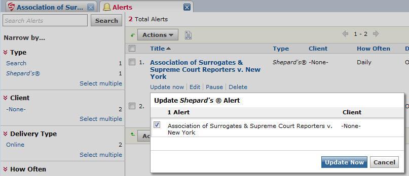How do I share an existing alert with other users? You can share an existing alert with other users. 1. Select Alerts/Go to all alerts from My Workspace at the top of any page. 2.