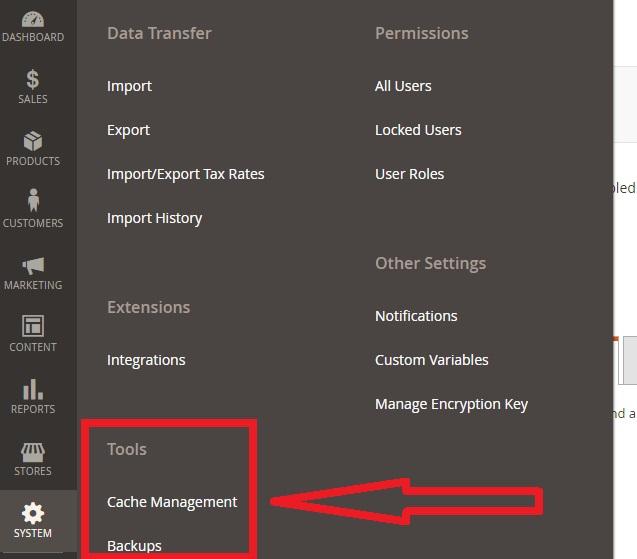 On the Cache Management screen, scroll down to the bottom of the page.