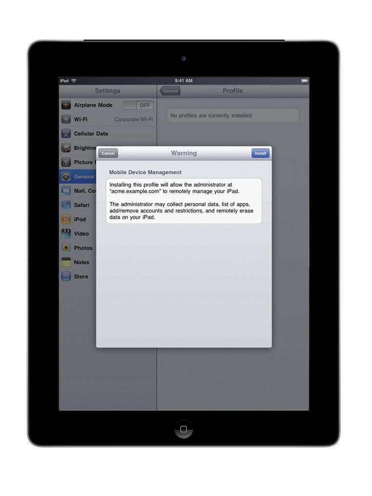 2 Enroll The first step in managing ipad is to enroll a device with a Mobile Device Management server.