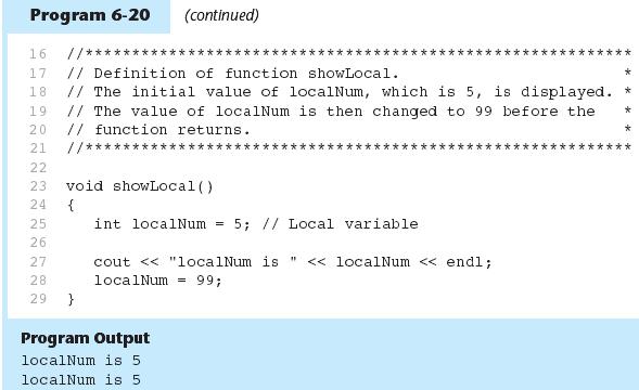 STATIC LOCAL VARIABLES IN PROGRAM In this program, each time showlocal is called, the localnum variable is