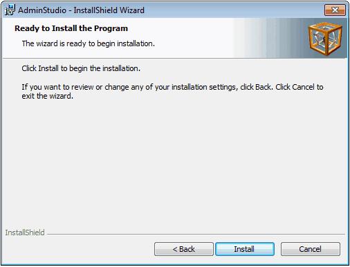Chapter 2: Installing AdminStudio 10.0 ZENworks Edition 9. Specify the location of your organization s AdminStudio Shared directory, and click Next. The Ready to Install the Program panel opens. 10. Click Install to begin the installation process.