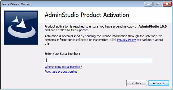 Chapter 3: Activating Your Product Activating AdminStudio ZENworks Edition 2. Select Activate or Purchase AdminStudio and click Next.