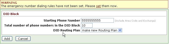 2. (Optional) Setup the DID Block and DID Routing Plan to use with the SIP Proxy. The cut-sheet received from Ironton Global provides the available numbers. a. DID block: Log in to the Allworx server admin page, and navigate to Phone System > Outside Lines.