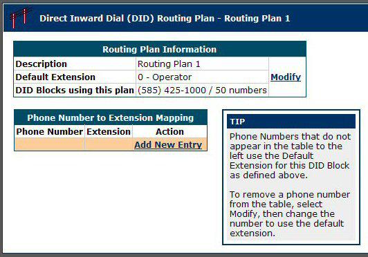Routing Plans section of the Outside Lines page 12. The details for the routing plan you selected appears.