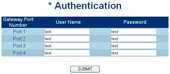15. Locate the Proxy Server and Authentication section of the page. AudioCodes setup page Enter 1234 as the Password. Enter the Login ID as the User Name.