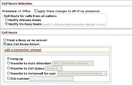 4.4 On-Busy Routing To avoid having callers hear a busy signal, an alternative On Busy call route can be configured. 1.