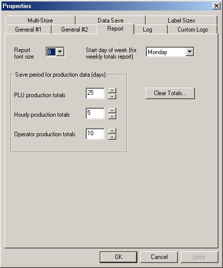 Report Settings Item Report font size Start day of week Save period for production data Clear totals Explanation You can select the font size for the PLU report.