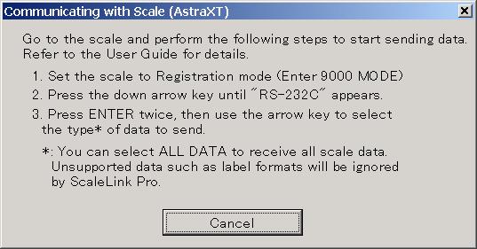 3.3 Astra/AstraXT Serial Communications This method is used to transfer a full set of scale data at a time between the scale and ScaleLink Pro database.