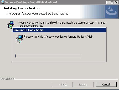 6. Junxure and the Junxure Outlook Add-in will begin to