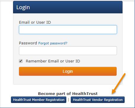 Registration and HealthTrust Vendor Registration.
