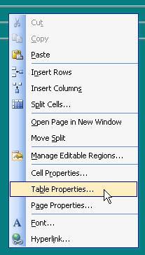 3. Right click on your new table to open the menu and click on 'Table Properties' 4.