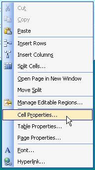 F. Modifying cells In this step, you will learn how to modify individual cells in your table. 1. Right click on the cell you want to modify and on the menu click on 'Cell Properties' 2.
