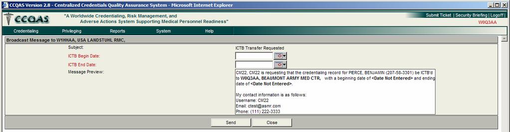 8 supports this process by automatically generating a new electronic privilege application when an ICTB transaction is initiated by the CC/MSSP/CM at the sending facility or unit (otherwise known as