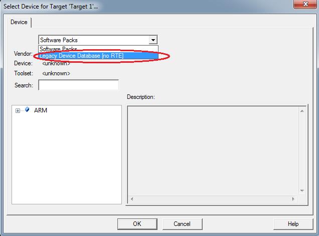 5- The Project Wizard will prompt you to select the device type for the project target.