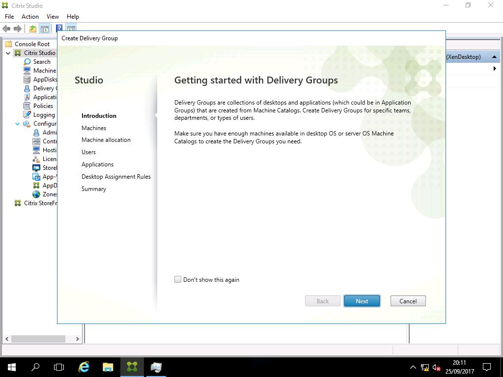 Click on Set up Delivery Groups to assign desktops and
