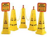 3005578 23890 35 safety first, label b international 3005590 23980 35 wet floor (english/spanish), label c five Cone System Available in 25" or 36" Contains: 5 yellow cones 3 red flashing lights