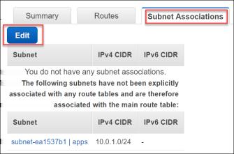23. Click the Subnet Associations tab, and select Edit.
