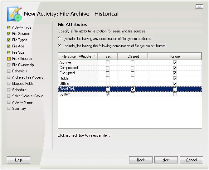 File Attributes (Files) Use the File Attributes page to specify which files to process by system attributes.