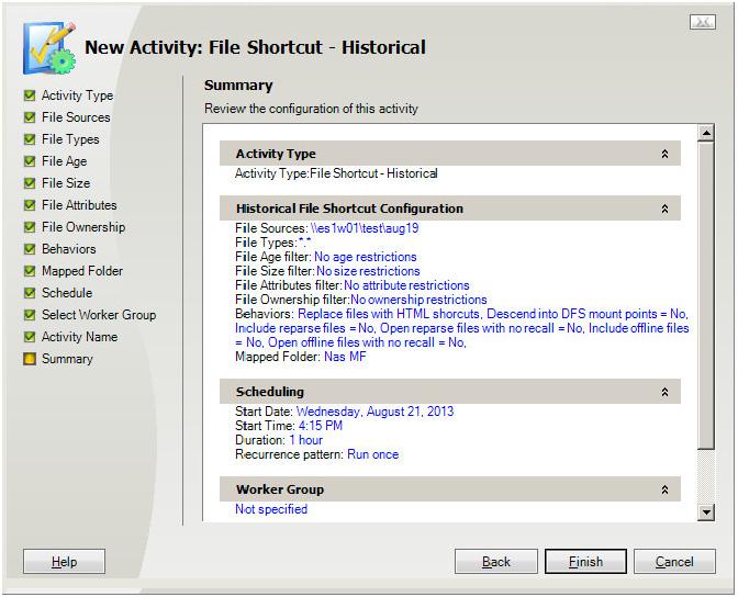 Figure 37 File Shortcut - Historical Summary page Editing activities in an organizational policy Perform the following step to edit an activity. 1.
