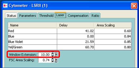 18. Select the Laser tab and locate the Window Extension parameter that is set to its standard 10.00 value (A).