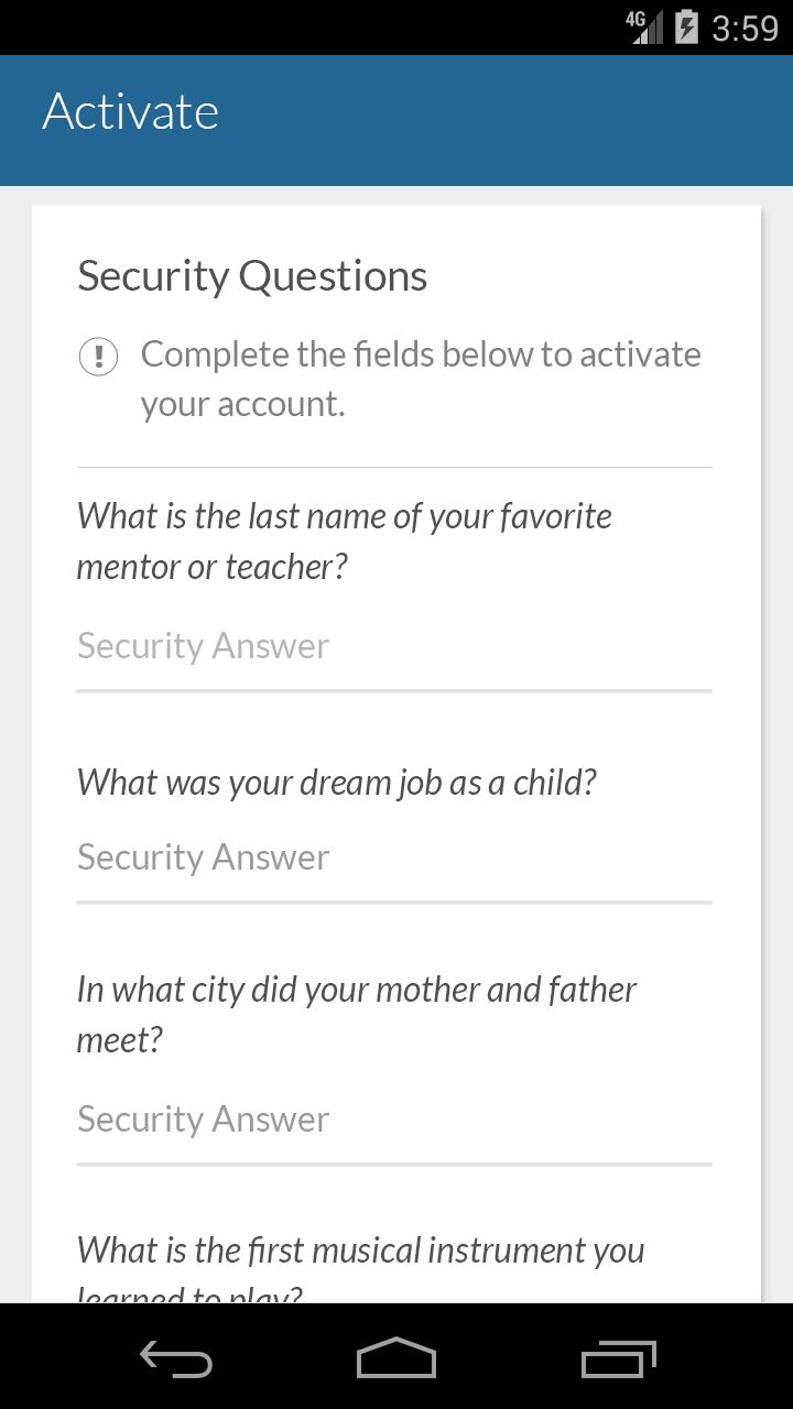 8. Tap each security question prompt and select a question. 9.