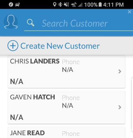 2. Tap Search Customer to find the customer in your customer database. 3. If the customer is not in your customer database, tap Create New Customer to create a new customer record.