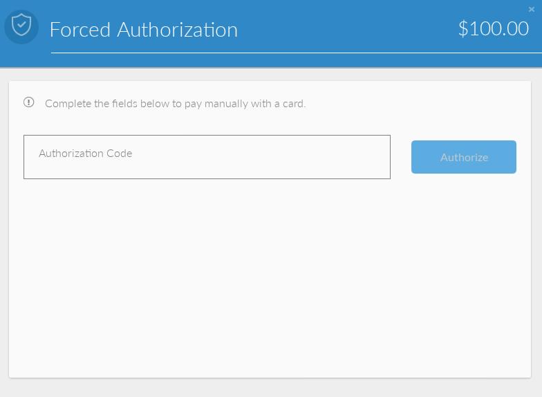 5. Enter the 5- or 6-digit Authorization code obtained from the Issuer or Voice Authorization Center. 6. Tap Authorize and follow any and all additional steps in order to complete the transaction.