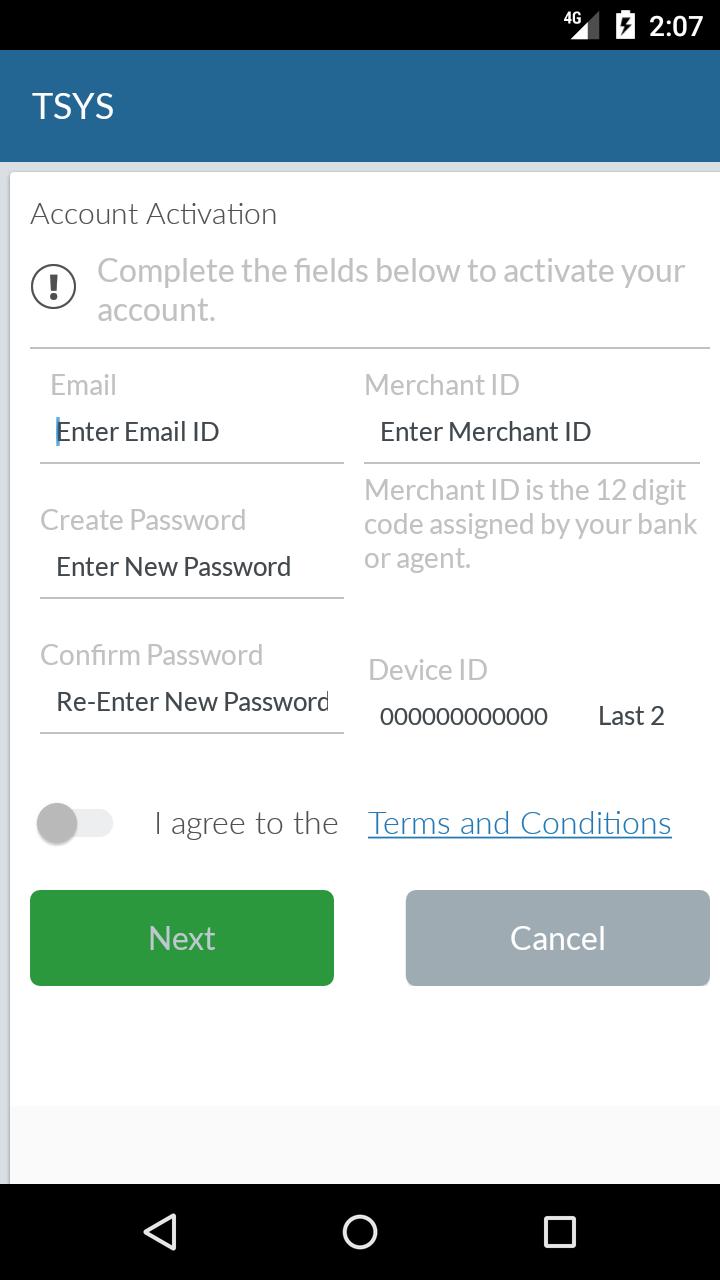 2. Enter the Email ID. This is the email used for correspondence related to the merchant account. 3. Enter the 12 digit Merchant ID associated with your merchant account. 4.