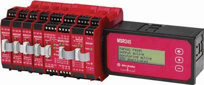 Bulletin 440R Relays & Controllers MSR200 Series: Modular Relay System with Communications 13849-1 and EN 60204-1 Stop category 0 Pulsed input monitoring Two input circuits: safety gate, E-stop or