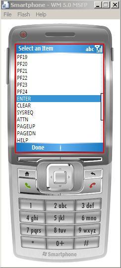 Depending on the mobile device, when the host keypad drop-down list widget is selected, the host