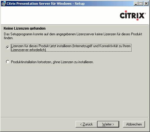 If there are no licenses on the Citrix license