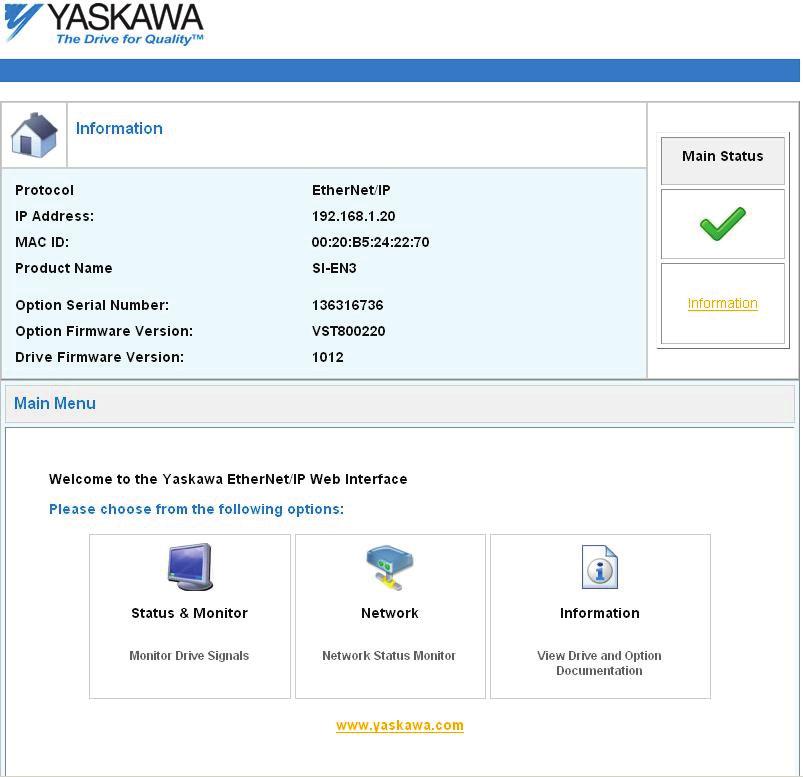 6 Web Interface 6 Web Interface The web server interface to the drive EtherNet/IP Option allows management of diagnostic information through a standard web browser.