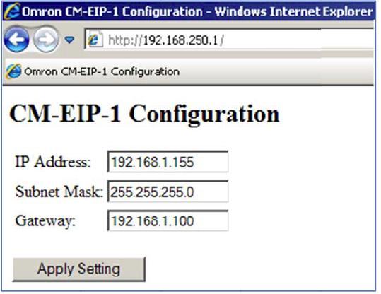 G9SP Ethernet IP Adapter Setup For the setting to take affect, reboot the G9SP