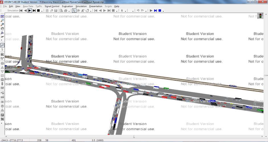 Previous Condition Simulation (without flyover) In order to get the performance of the previous condition, the same network is simulated in VISSIM without the flyover (Figure 4).