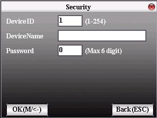 3.1.3 Security options When RS232/RS485 is used for communication of device and PC, it is necessary to set device ID. Device ID: 1 254.