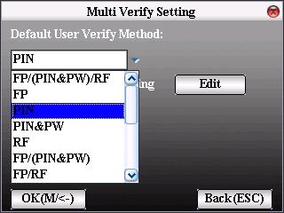 4.4 Multi-verify settings Using professional firmware version will be available the option to set by terminal the default verification