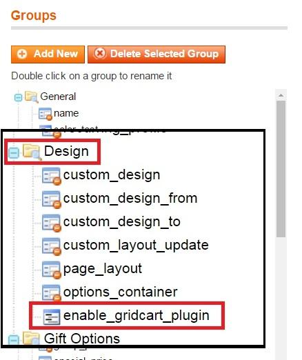 Step 3. Drag the Attribute from Unassigned Attributes list to appropriate group on the left You will also notice there is an "enable_gridcart_plugin" in the Unassigned Attributes.