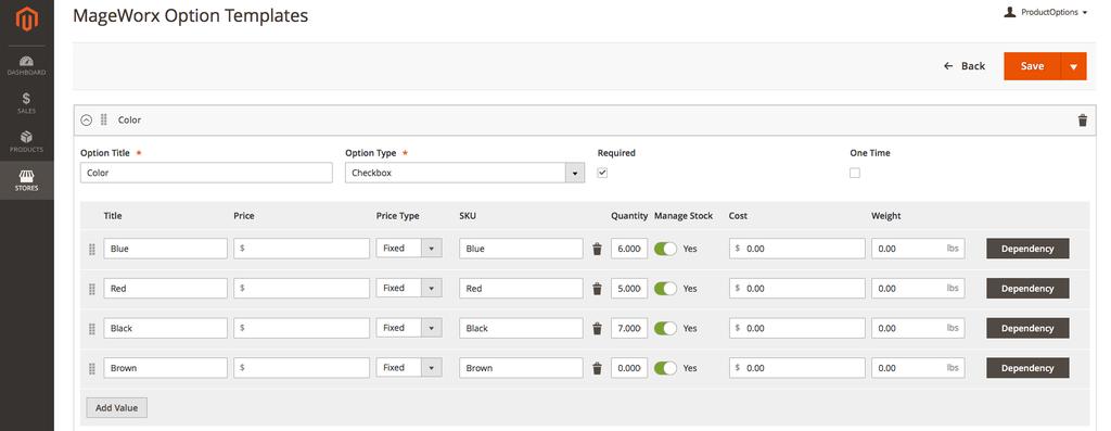 4. Stock Management Advanced Product Options extension allows you to specify the available stock quantity for each custom