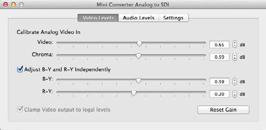 12 Mini Converter Analog to SDI Mini Switches Mini Converter Analog to SDI s mini switches provide the following settings: Switch 8 - Analog Audio, AES/EBU Audio Set switch 8 to OFF to select